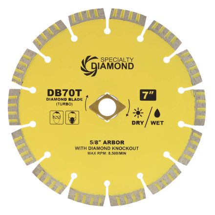Specialty Diamond DB70T 7 Inch High Performance Dry or Wet Cutting General Purpose Turbo Segmented Diamond Blade