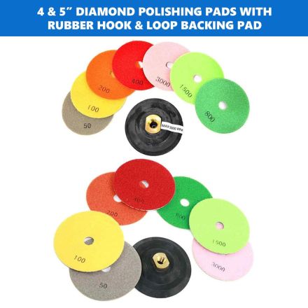 Specialty Diamond E45SET 4 Inch & 5 Inch Diamond Polishing Pads with Rubber Hook & Loop Backing Pad