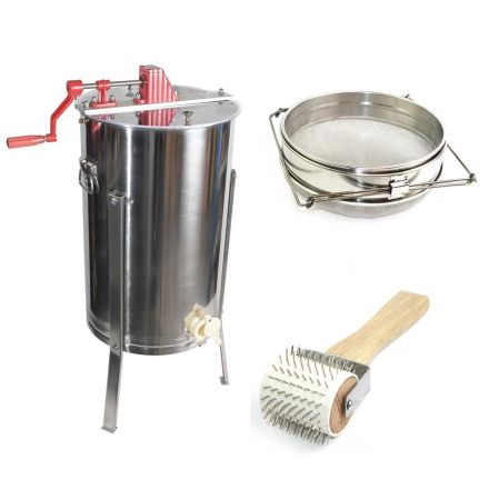Goodland Bee Supply GL-E2-UR/STR Beekeeping Complete Beehive Kit includes 2 Frame Manual Honey Extractor, Decapping Roller & Double Sieve Honey Strainer