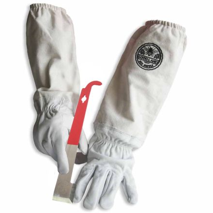 Goodland Bee Supply GL-GLV-JHK-XXLG Natural Cotton and Sheepskin Beekeeping Gloves & J-Hook Hive Tool (XX-Large)