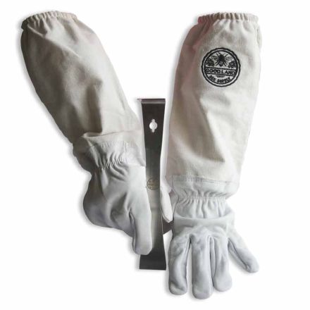 Goodland Bee Supply GL-GLV-PRY-SM Sheep Skin Beekeeping Protective Gloves with Canvas Sleeves - Small & Standard Beehive Scraper Prybar Tool